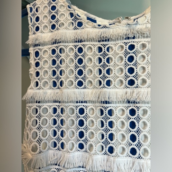 New with tags Vince Camuto Crochet fringe Blue/White Striped Dress - Picture 3 of 5